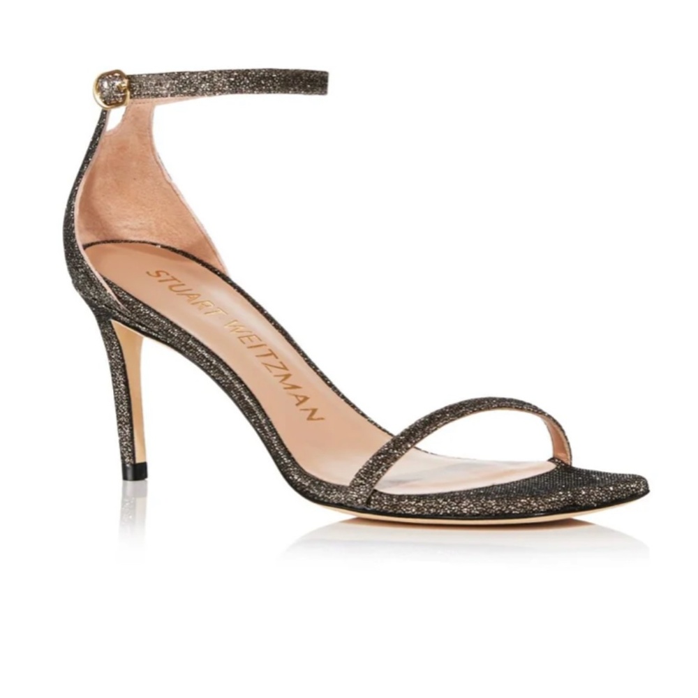 STUART WEITZMAN Womens Brown Glitter Nudist Open Toe Stiletto Heeled Sandal